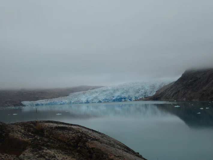 The ice cap reaching into the water