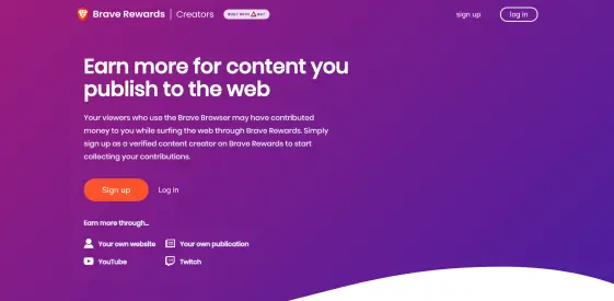 'Brave Rewards - Creators' home page