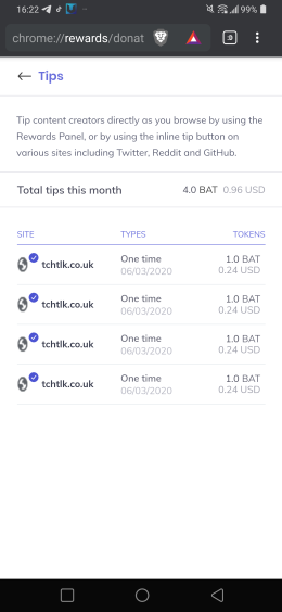A statement showing my tips