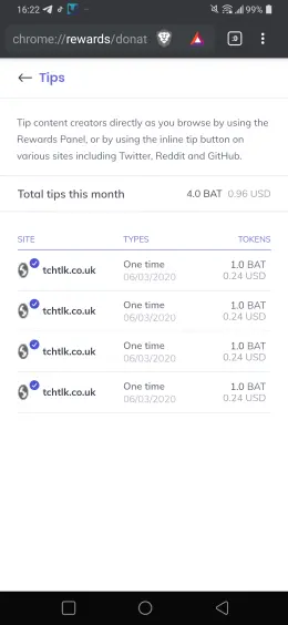 A statement showing my tips