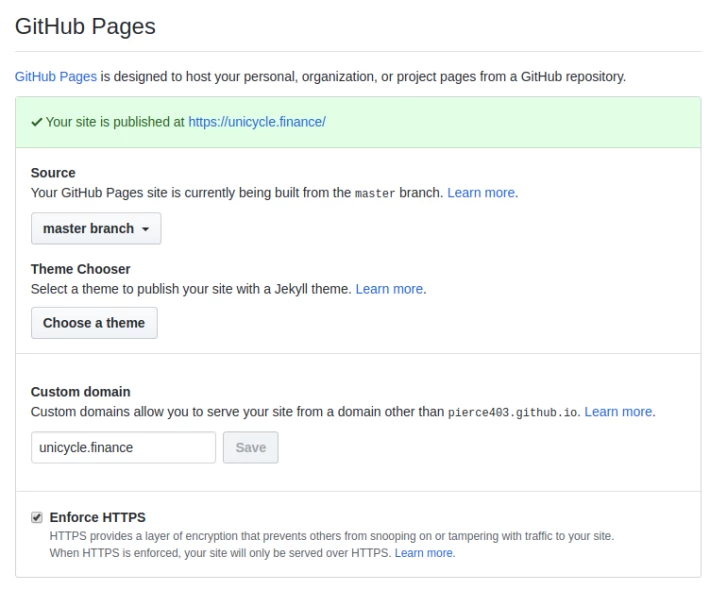 github pages for unicycle.finance