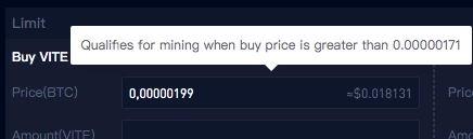 buy vite price range fro mining as market-making