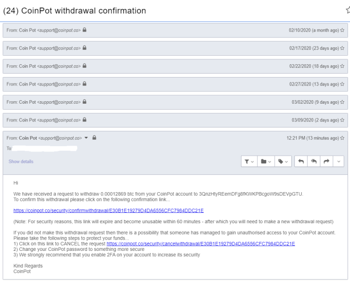 Coinpot payment emails