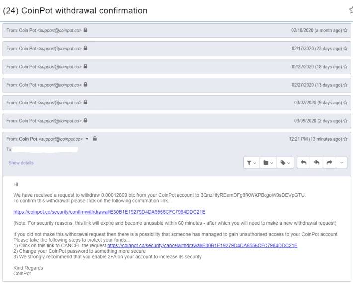 Coinpot payment emails