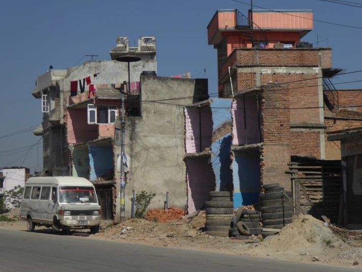 Houses destroyed by the earthquake