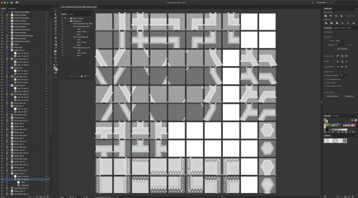 The one hundred artboards with hexagonal grid textures in Illustrator
