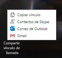 Seleccionar método para compartir enlace conferencia