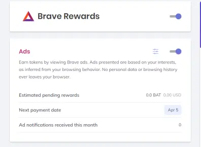 brave rewards setting