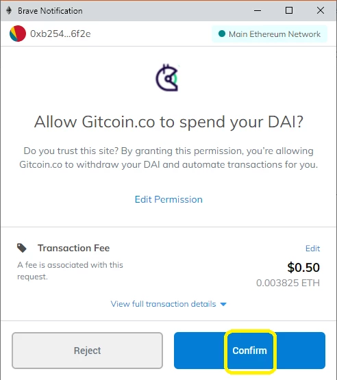 wallet confirm