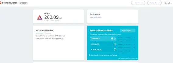 First Month Brave Browser earnings