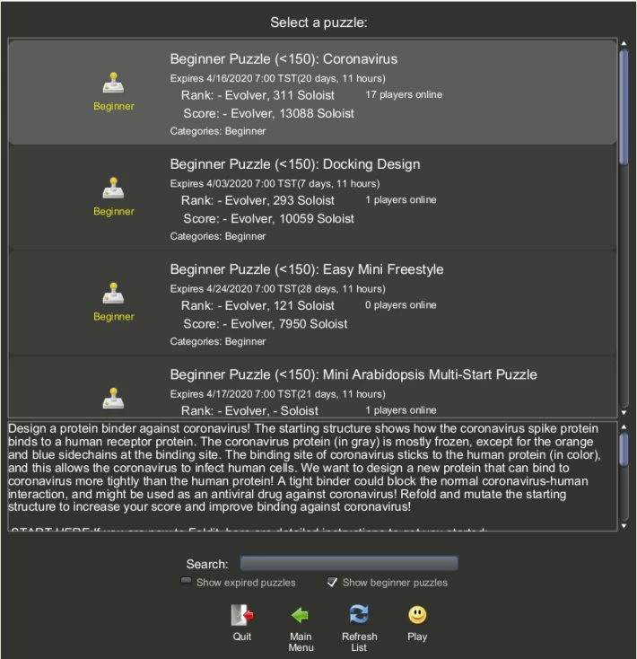 Science Puzzles in Foldit