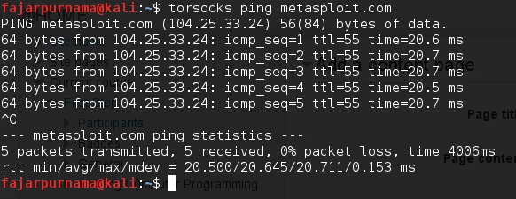 Figure 2.2 Ping metasploit.com in Linux terminal.