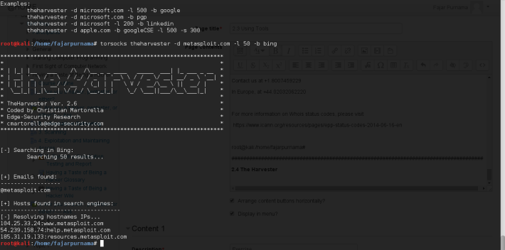 Figure 2.4 Using the harvester on metasploit.com.