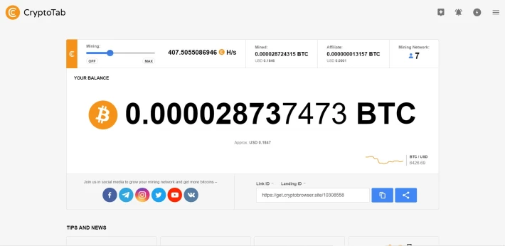 CryptoTabs Mining within the browser