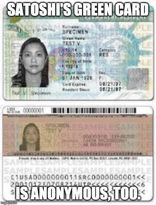 satoshi nakamoto's anonymous green card meme