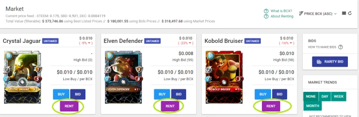 Cards for rent