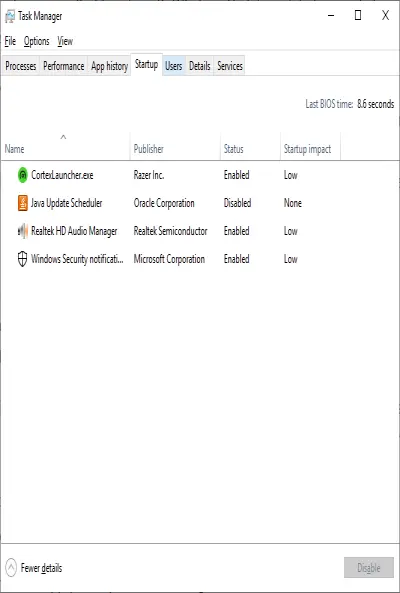 Extremely clean startup list.