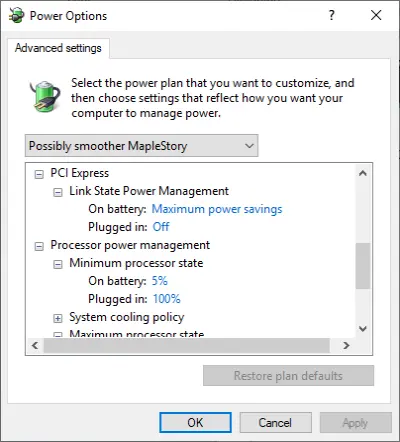 Advanced power options