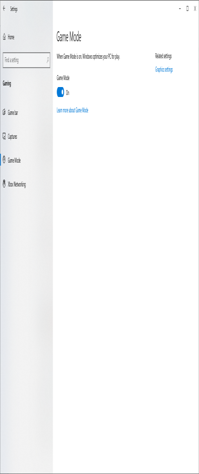 Game mode in Windows Settings