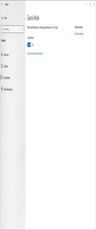 Game mode in Windows Settings