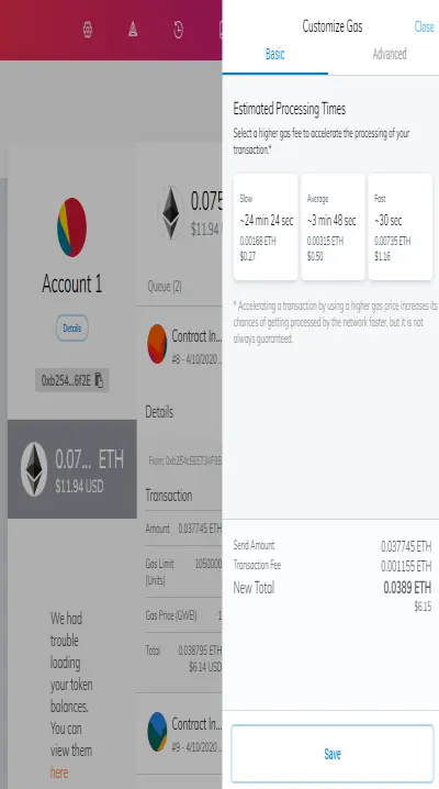 gas fee options