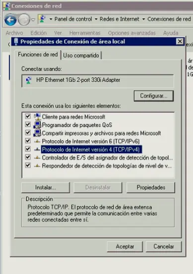 Propiedades del adaptador de red