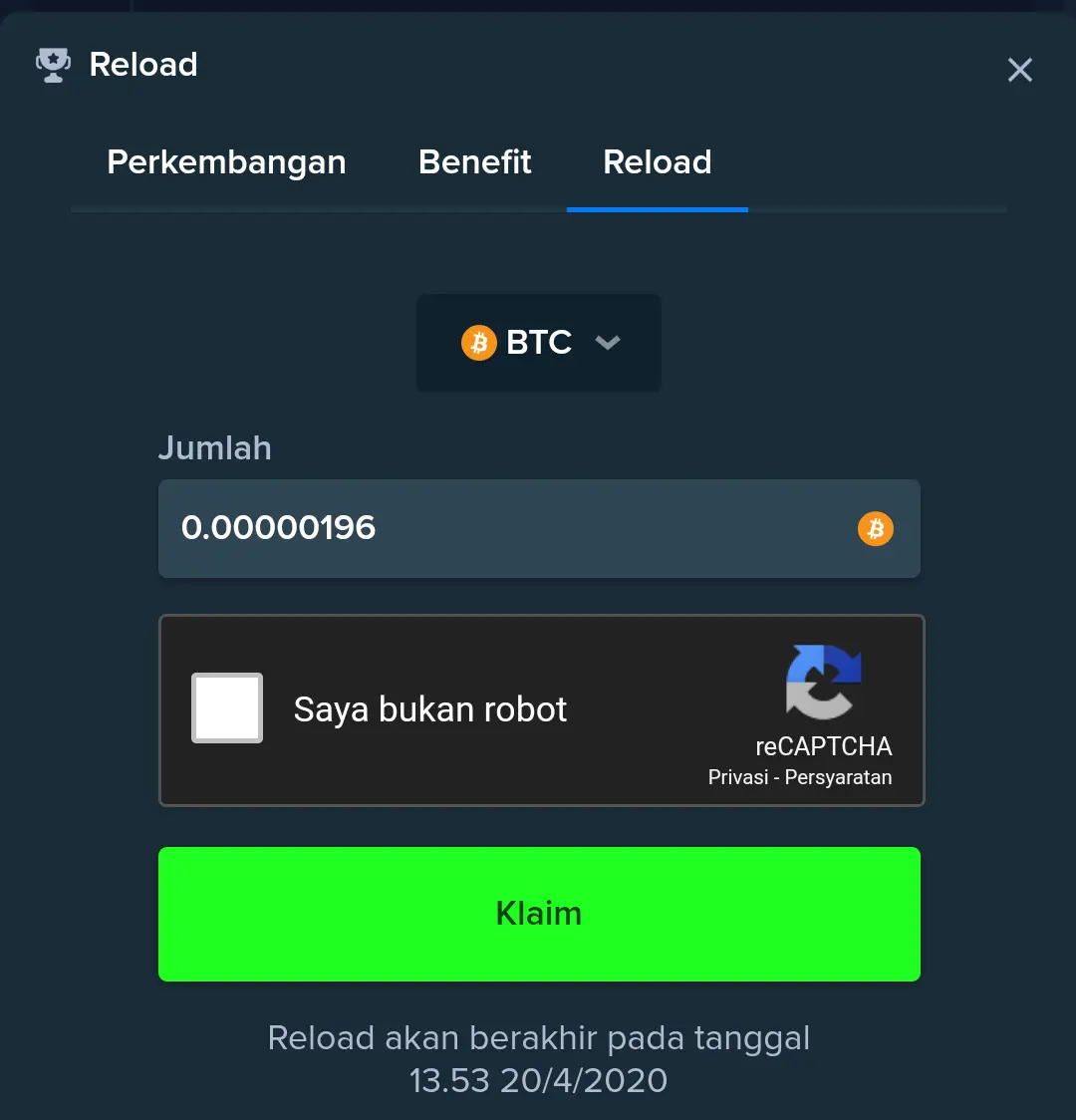 Reload BTC Weekly Every 10Minutes