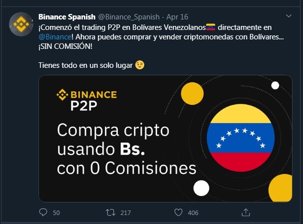 https://twitter.com/Binance_Spanish/status/1250804765585477634?ref_src=twsrc%5Etfw%7Ctwcamp%5Etweetembed%7Ctwterm%5E1250804765585477634&ref_url=https%3A%2F%2Fportaldobitcoin.com%2Fbinance-abre-plataforma-p2p-para-negociar-criptomoedas-na-venezuela%2F