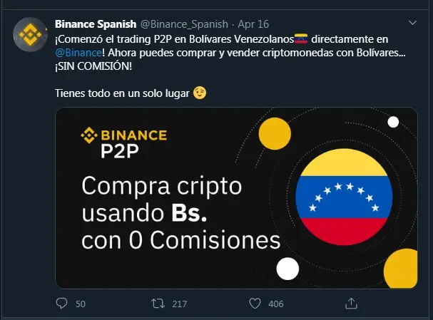 https://twitter.com/Binance_Spanish/status/1250804765585477634?ref_src=twsrc%5Etfw%7Ctwcamp%5Etweetembed%7Ctwterm%5E1250804765585477634&ref_url=https%3A%2F%2Fportaldobitcoin.com%2Fbinance-abre-plataforma-p2p-para-negociar-criptomoedas-na-venezuela%2F
