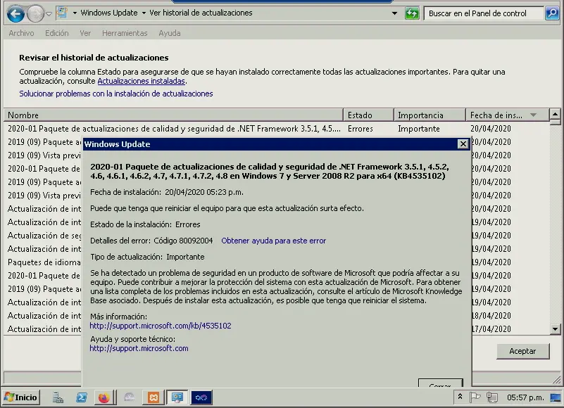 Error 800924004 Windows Server 2008 R2