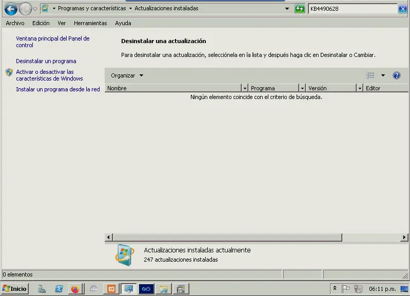 Actualizaciones que faltan