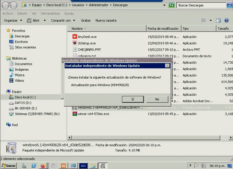 Instalando actualización