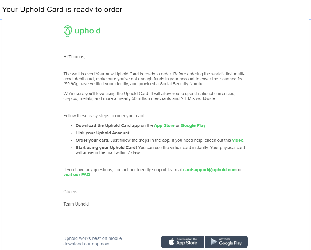 Uphold Card Ready