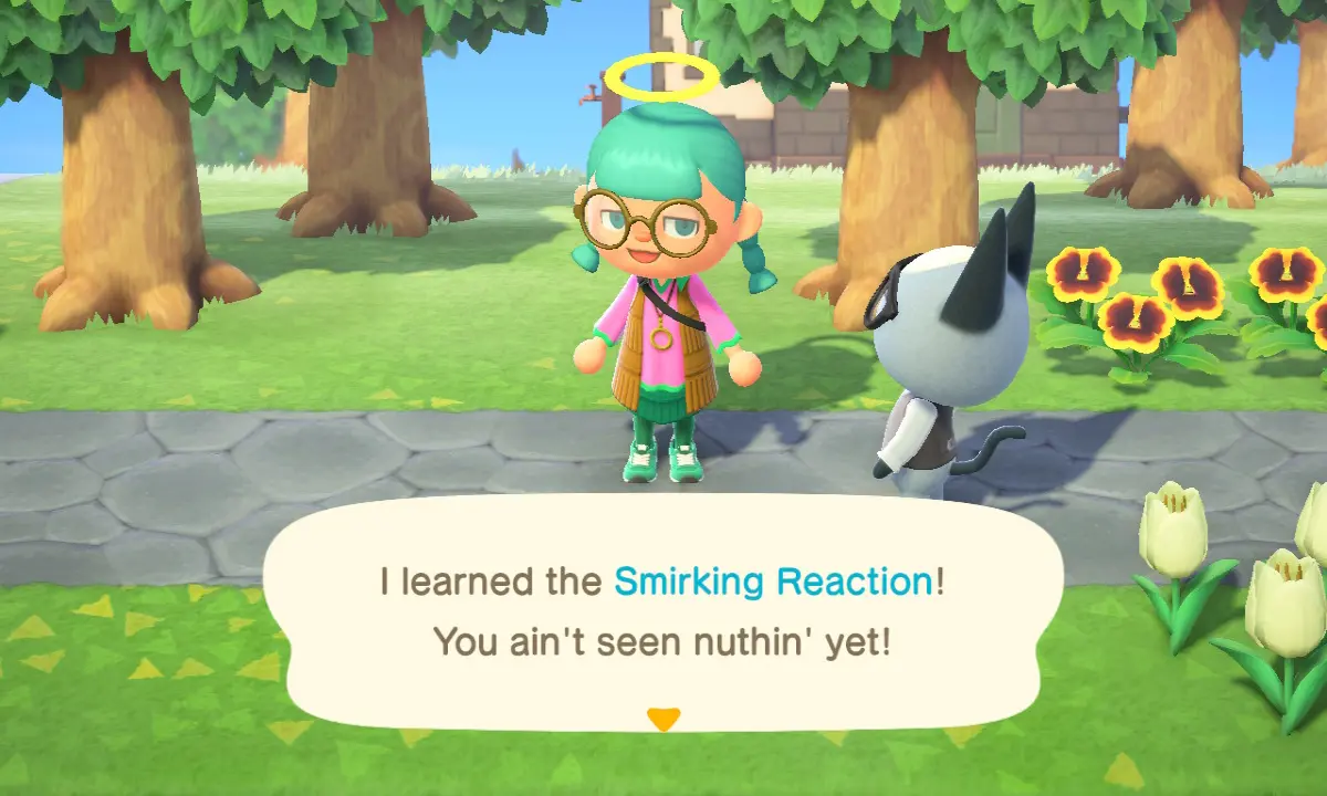 A smirking Animal Crossing Villager who's learned a new reaction from Raymond the Cat.