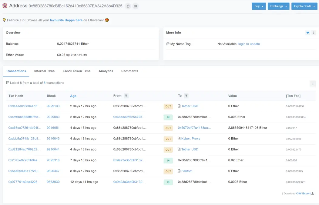 Scammer address on Etherscan.io