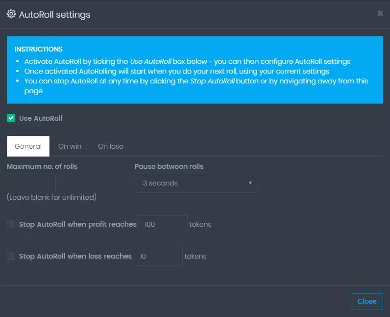 CP Autoroll Settings