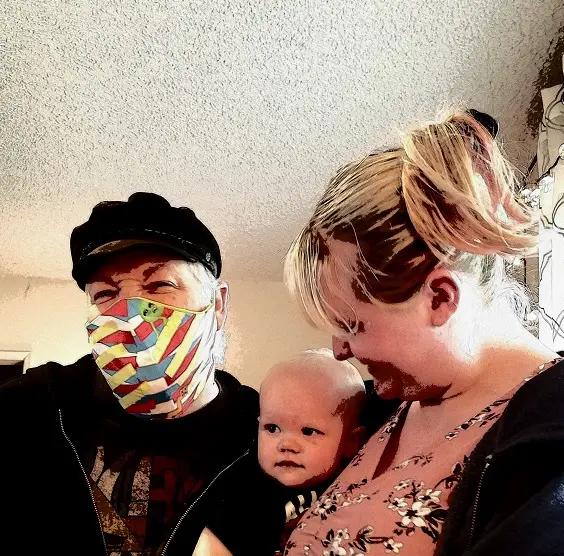me in my new mask, Felicity, and Frankie