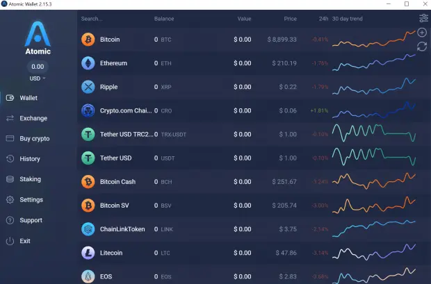 Wallet main screen