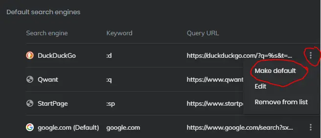 Default search engine options.