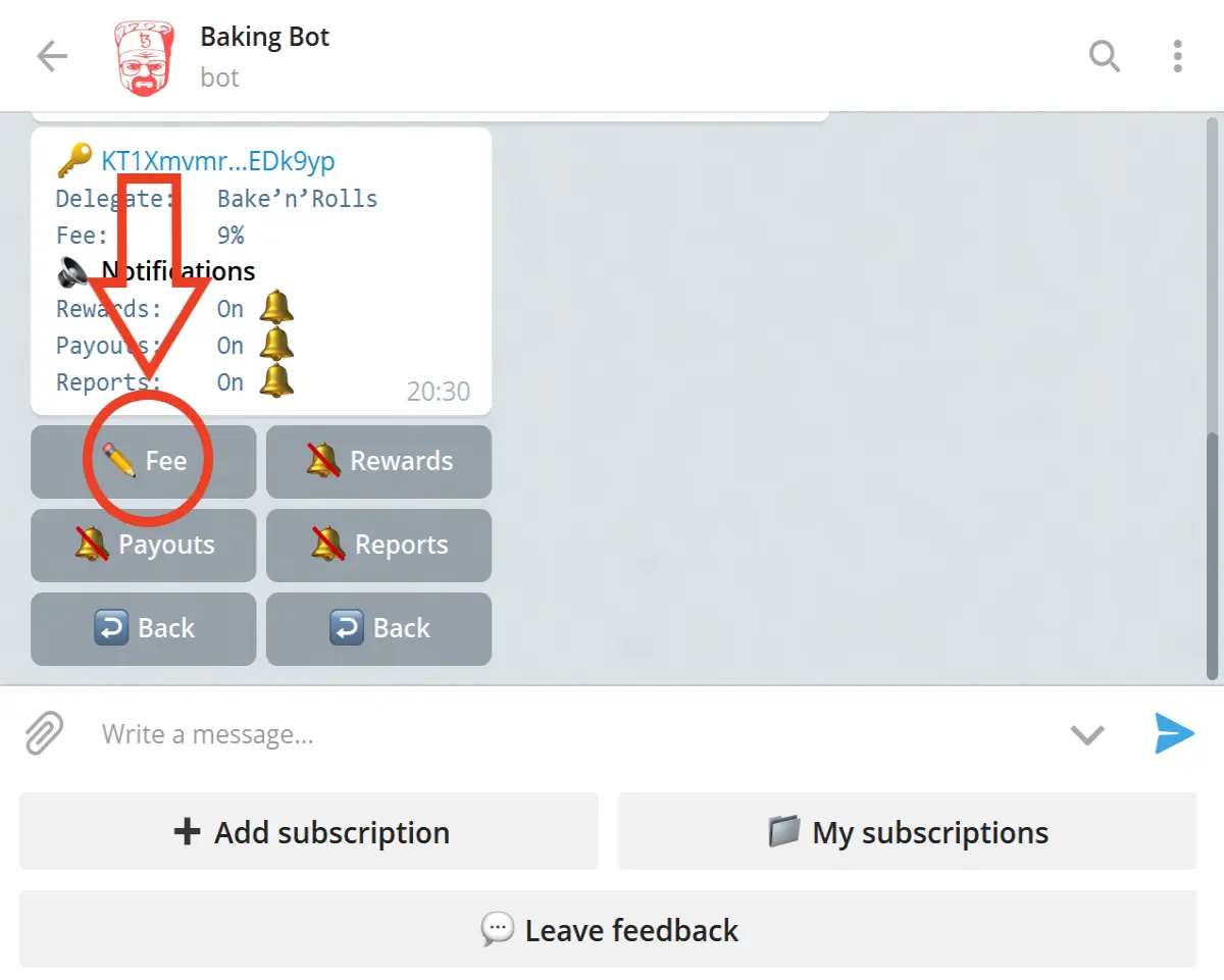 Tezos baking Bad Bot: fee