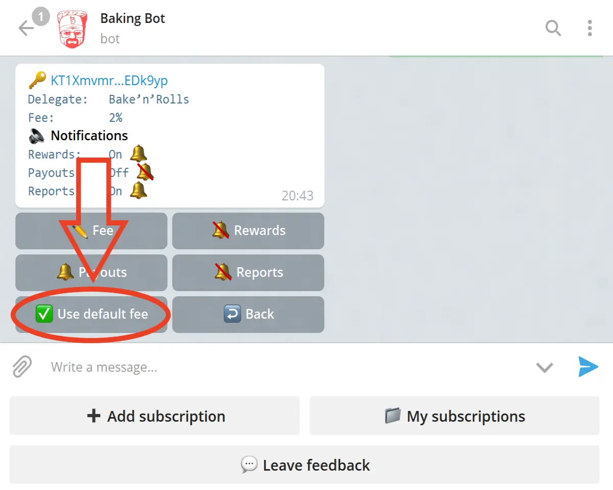 Tezos Baking Bad Bot: default fee