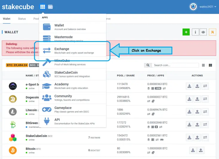 Click on menu, then Exchange