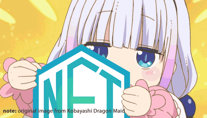 image of anime cutie holding a NFT logo
