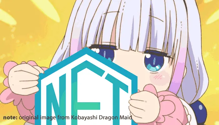 image of anime cutie holding a NFT logo