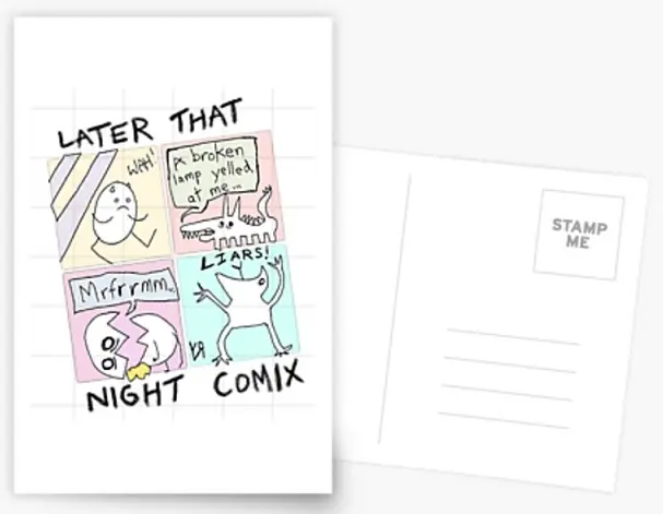 later that night comix postcard by rfy