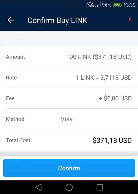 Purchase of 100 Links (Crypto.com app)