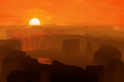 Rocky landscape with setting sun