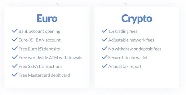 An image of Bitwala's banking and crypto fees