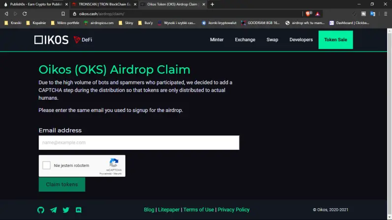 Oikos Airdrop Claim page image