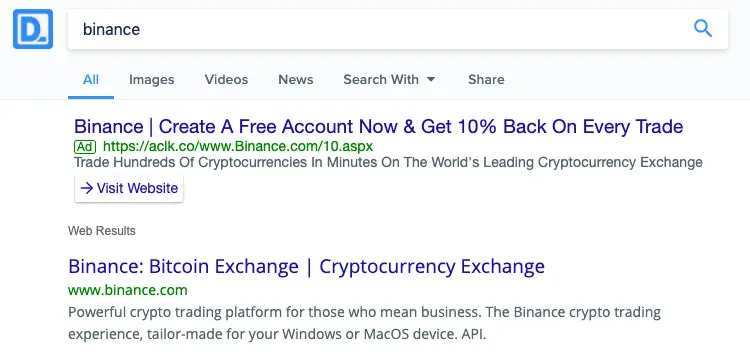 Searching for Binance on Presearch